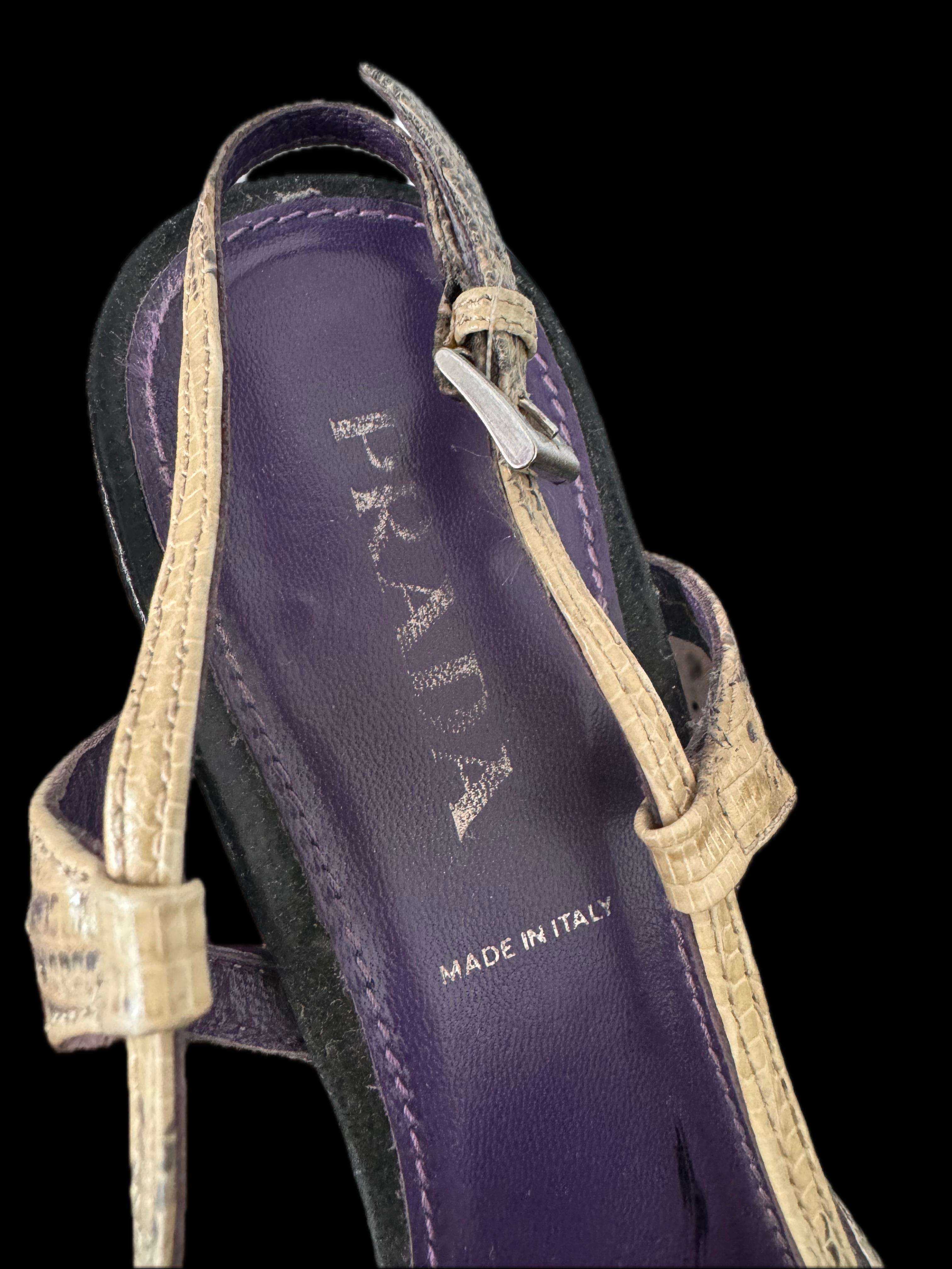 Women's or Men's Vintage Prada suede kitten heel with phython leather strap