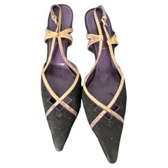 Vintage Prada suede kitten heel with phython leather strap