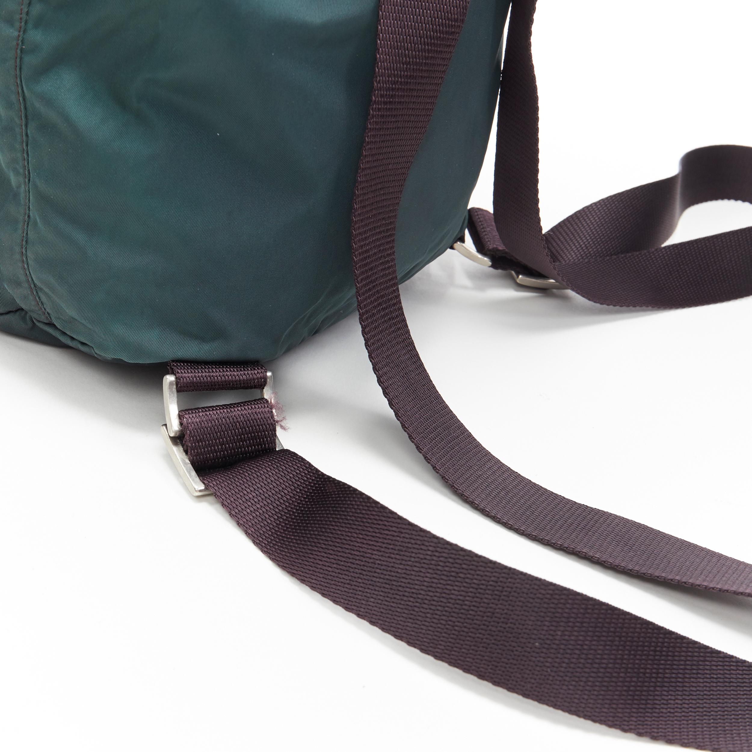 vintage PRADA Tessuto dark green nylon leather trim dual pocket backpack bag 3