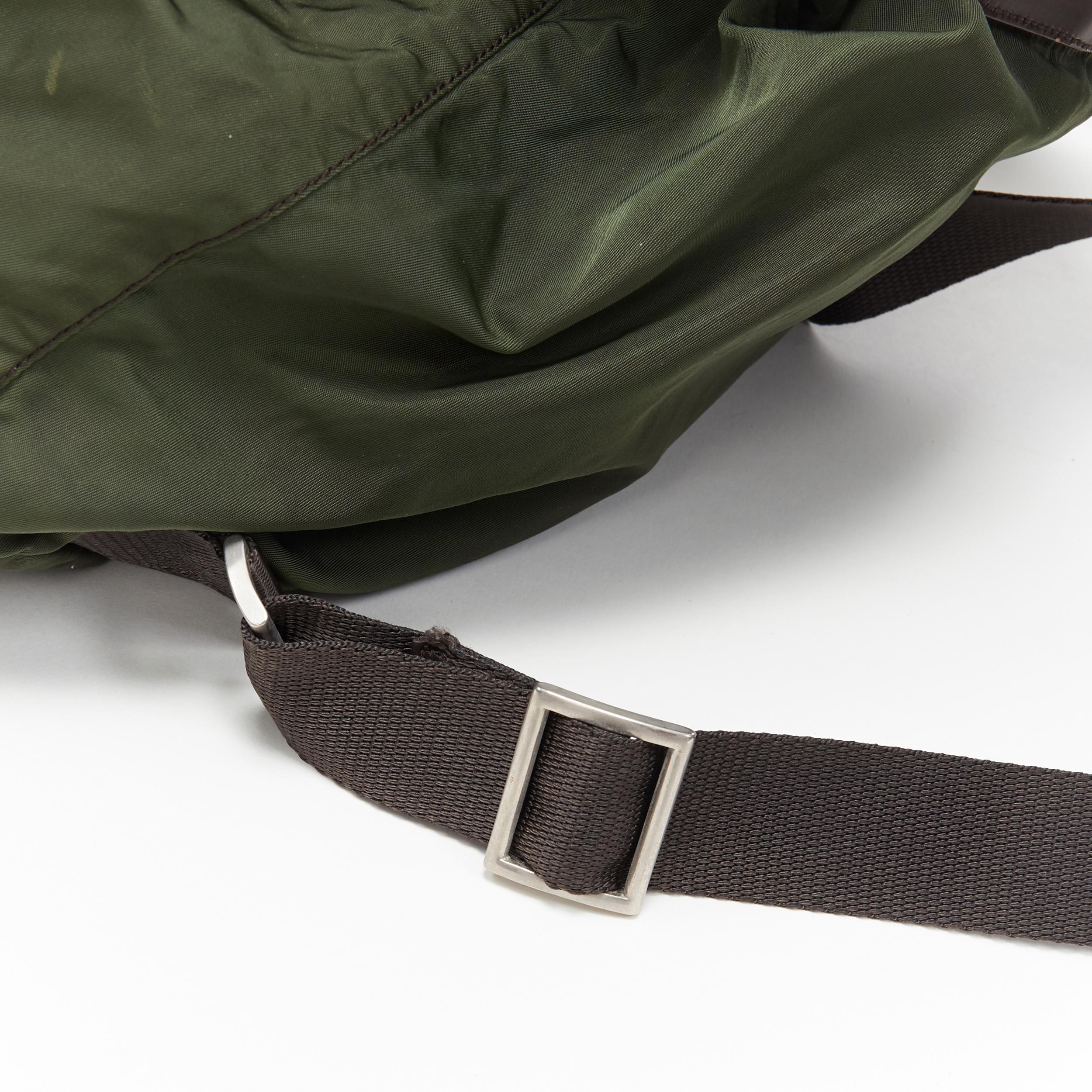 vintage PRADA Tessuto green nylon leather trimmed dual pocket backpack bag 3