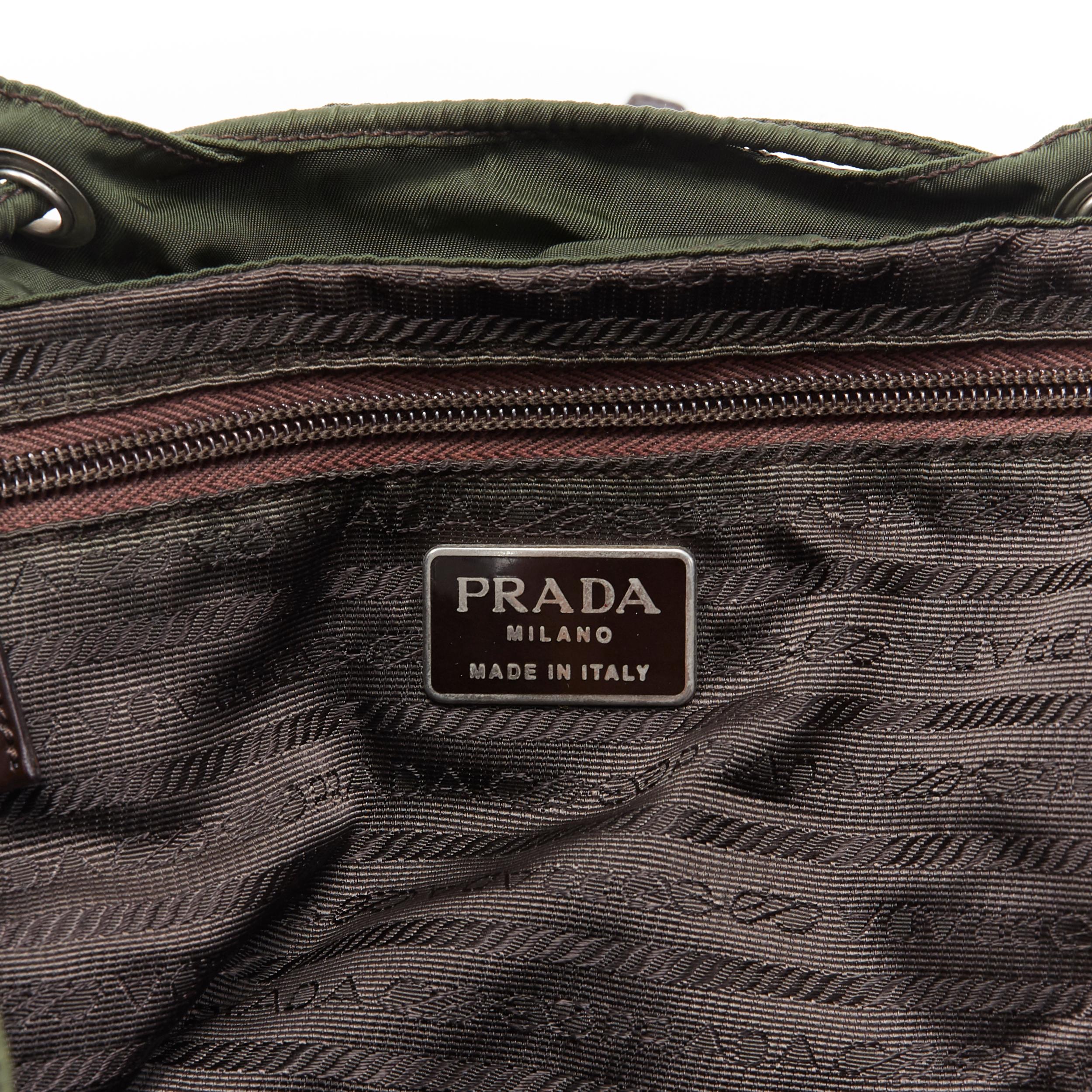 vintage PRADA Tessuto green nylon leather trimmed dual pocket backpack bag 4