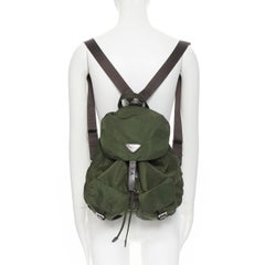vintage PRADA Tessuto green nylon leather trimmed dual pocket backpack bag