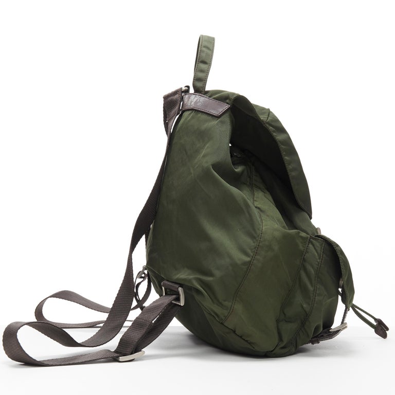 vintage PRADA Tessuto green nylon leather trimmed dual 