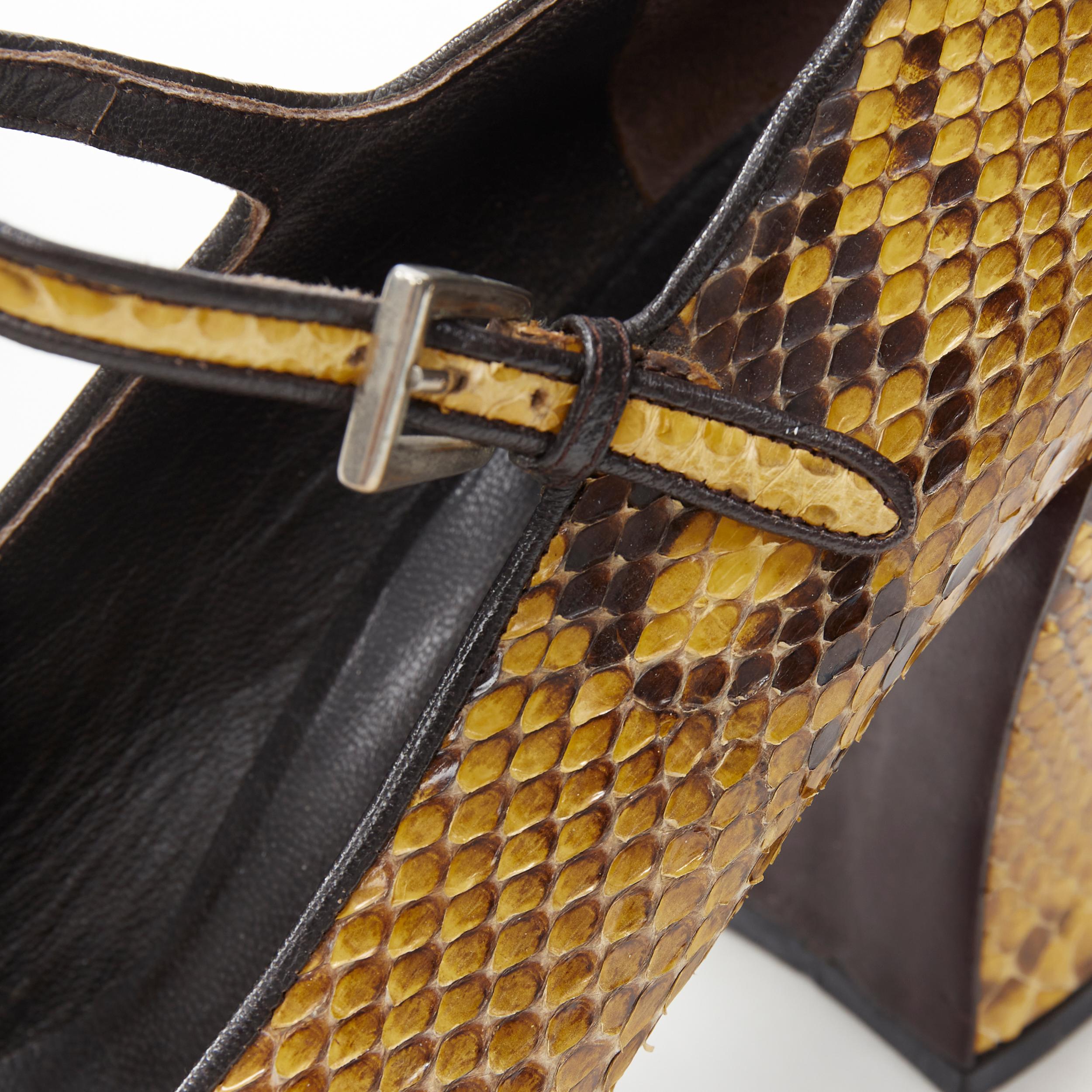 vintage PRADA yellow scaled leather square toe chunky heel mary jane heel EU37 2