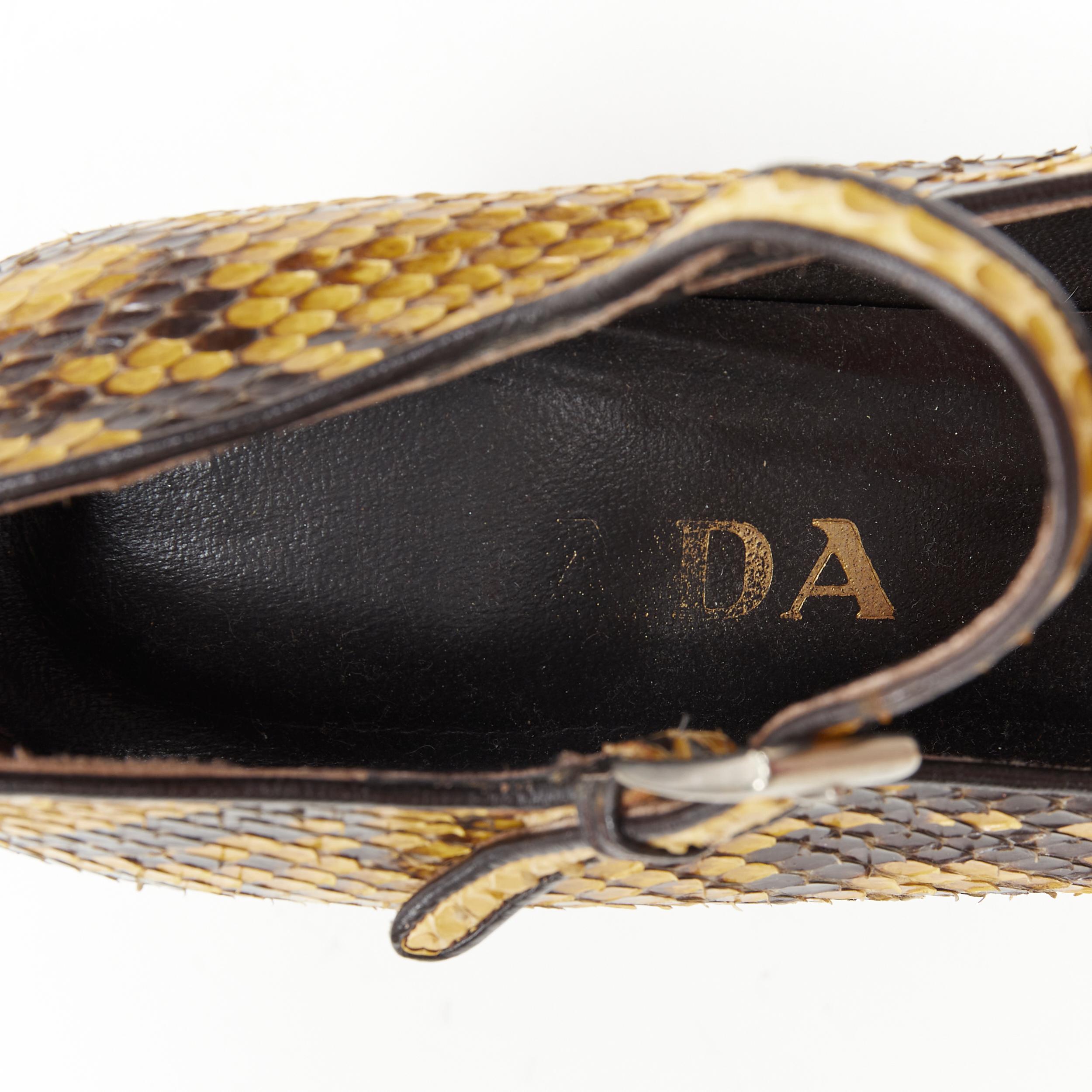 vintage PRADA yellow scaled leather square toe chunky heel mary jane heel EU37 3