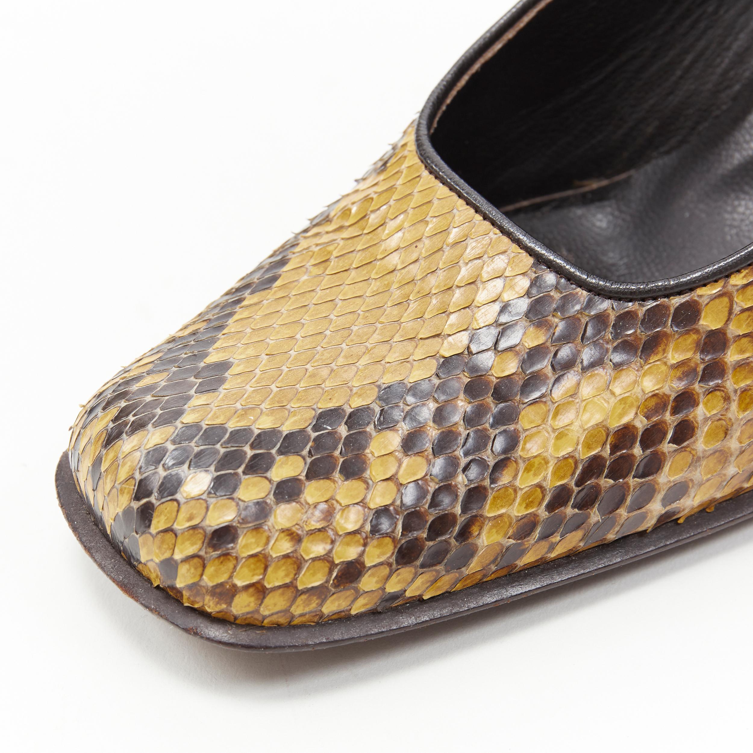 Women's vintage PRADA yellow scaled leather square toe chunky heel mary jane heel EU37
