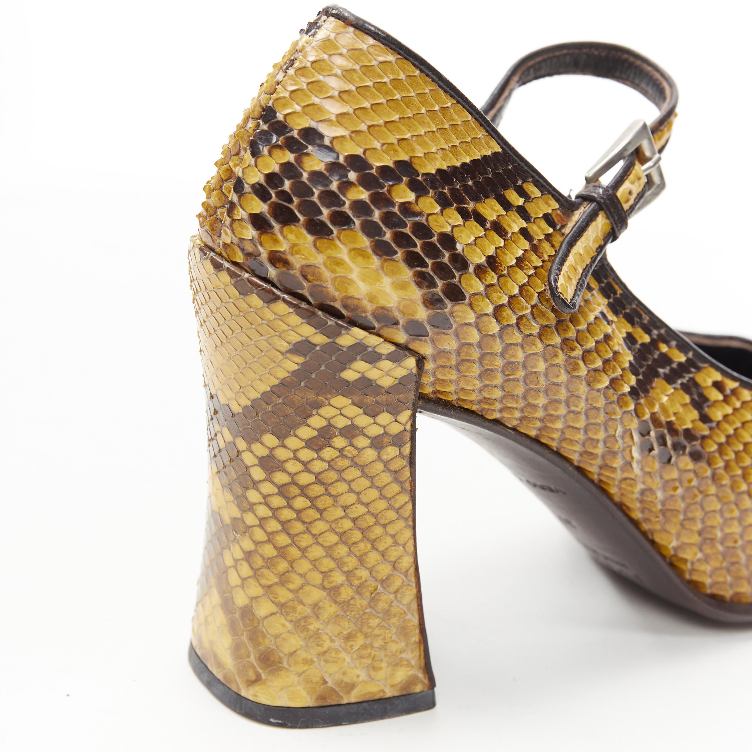 vintage PRADA yellow scaled leather square toe chunky heel mary jane heel EU37 1