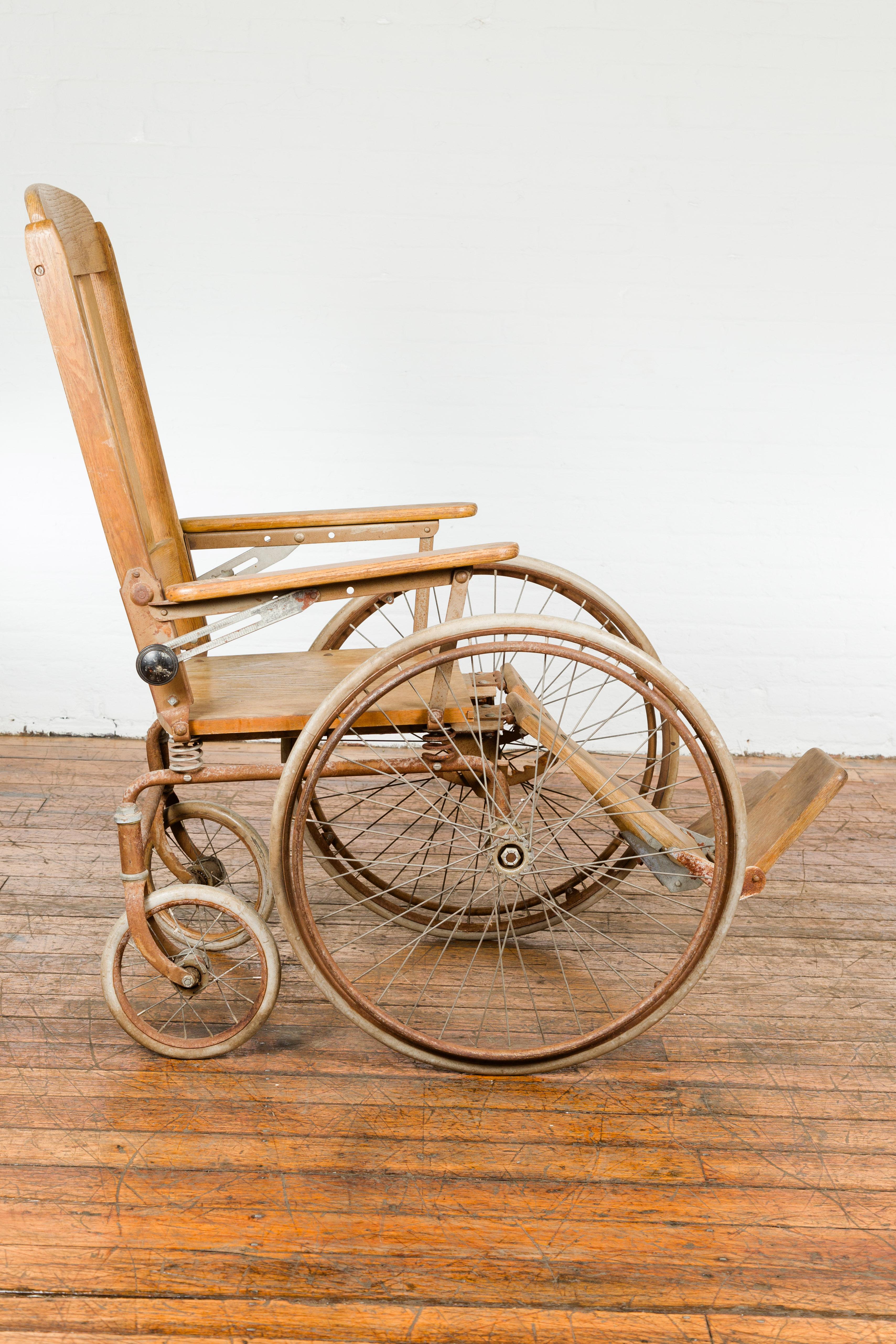Vintage Prairie Farmer Wooden Wheelchair with Light Brown Color For Sale 3