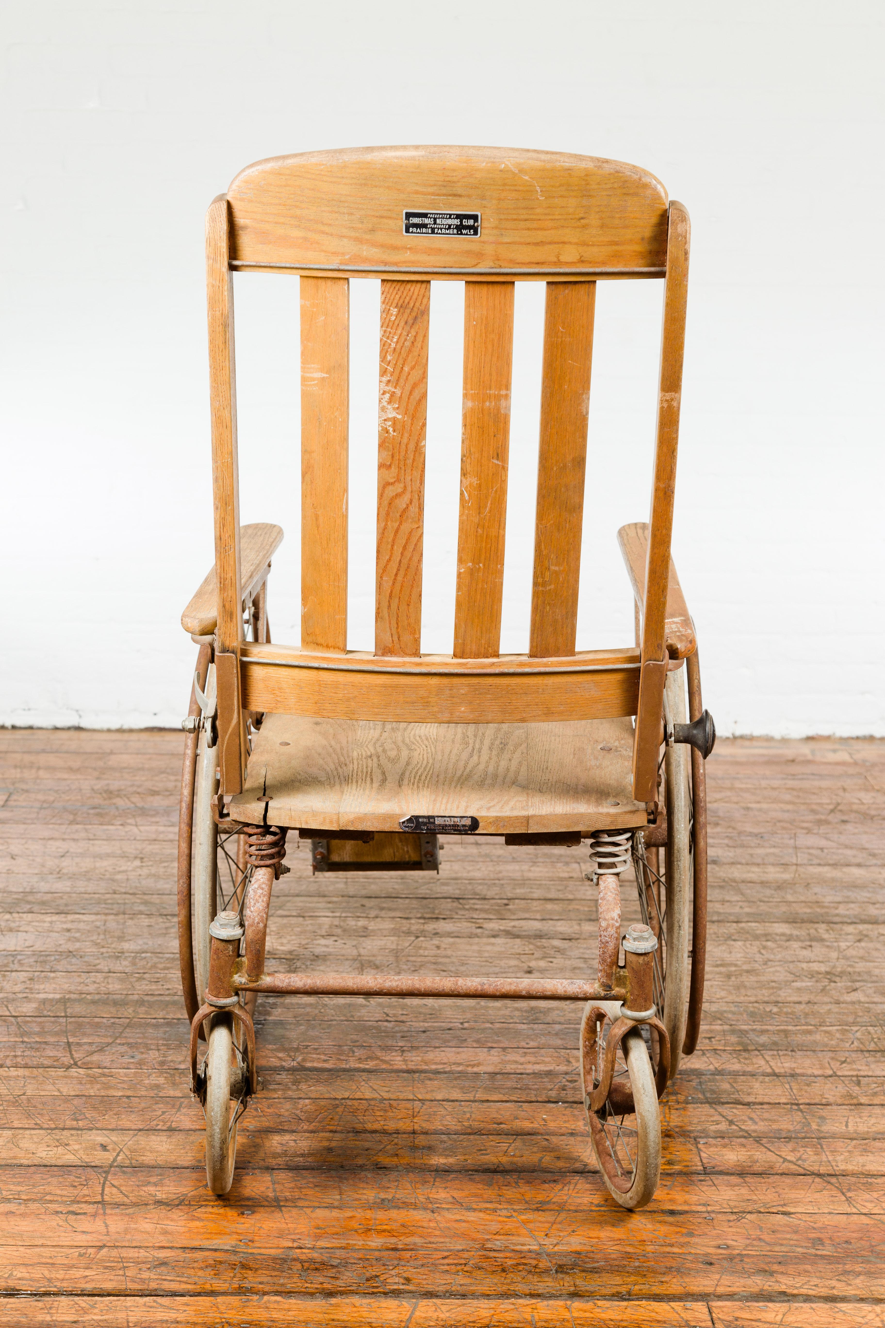 Vintage Prairie Farmer Wooden Wheelchair with Light Brown Color For Sale 5