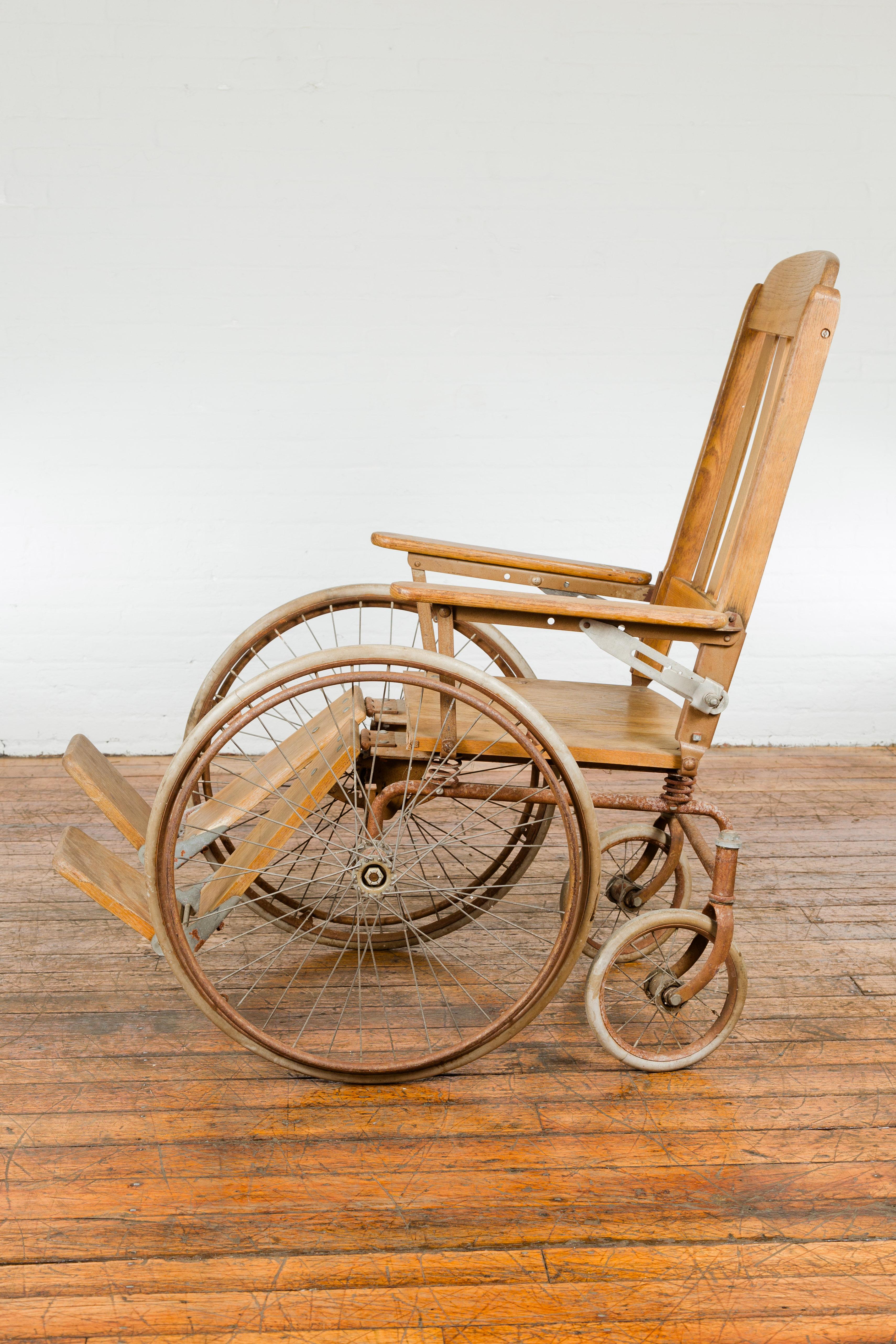 Vintage Prairie Farmer Wooden Wheelchair with Light Brown Color For Sale 7
