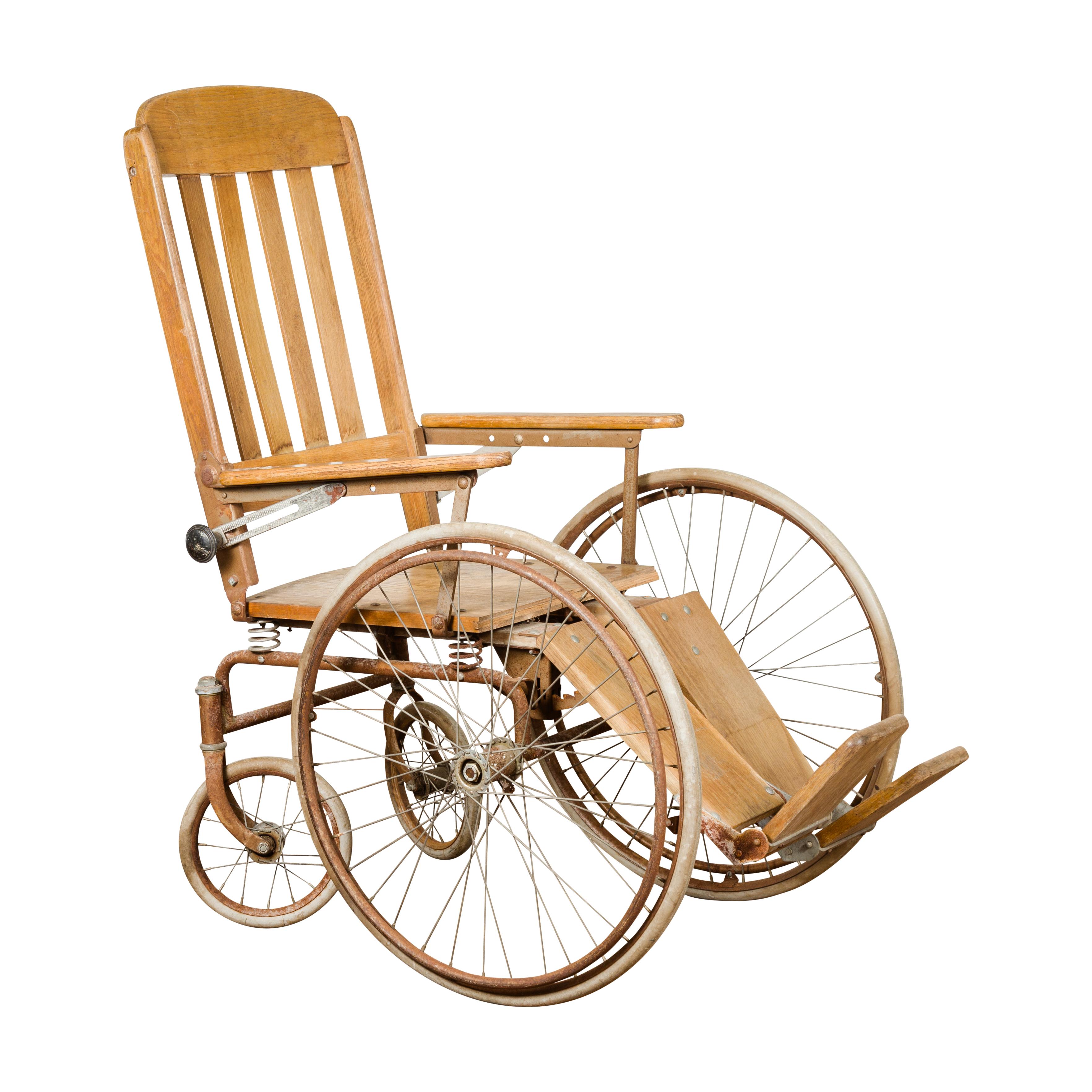 Vintage Prairie Farmer Wooden Wheelchair with Light Brown Color For Sale 10