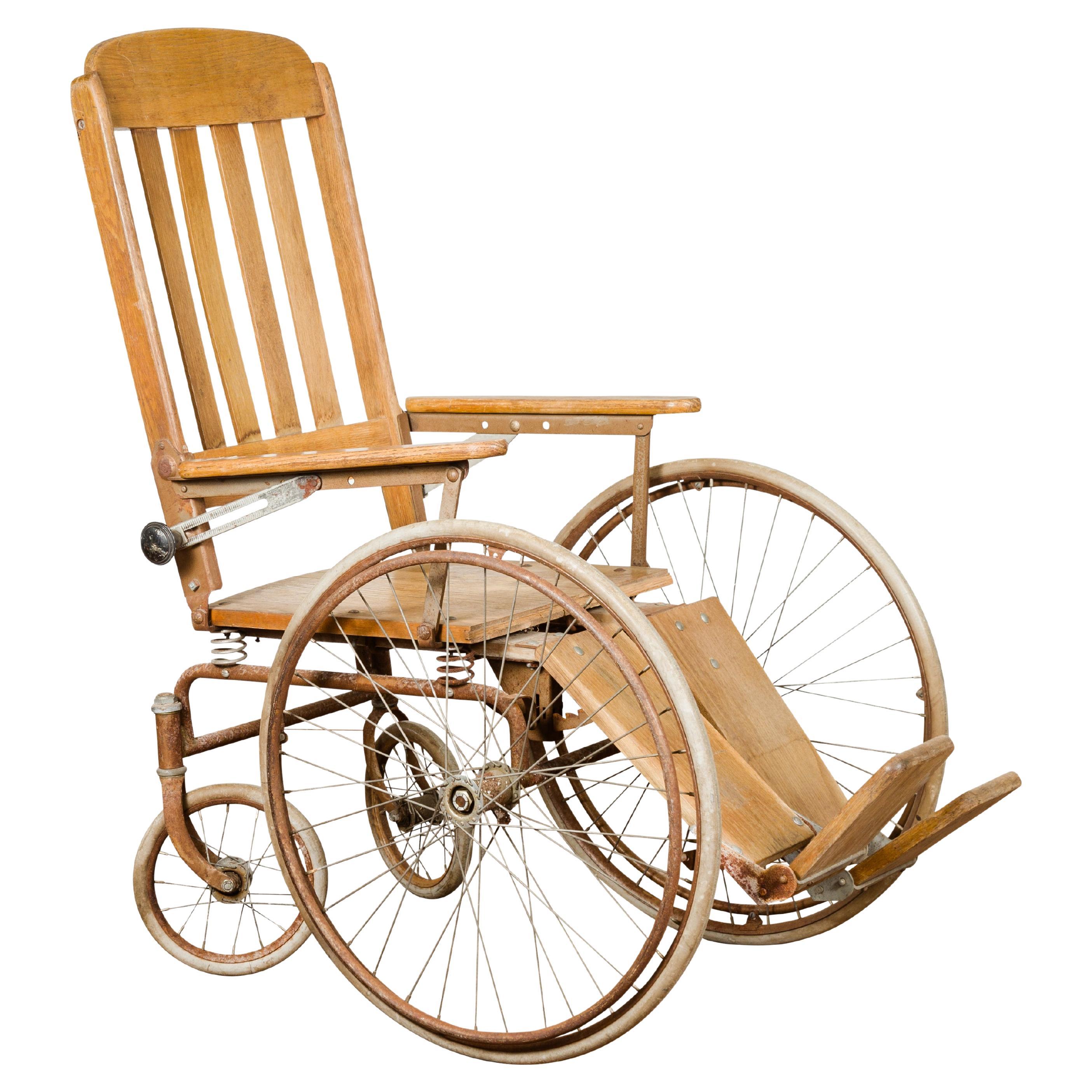 Vintage Prairie Farmer Wooden Wheelchair with Light Brown Color For Sale