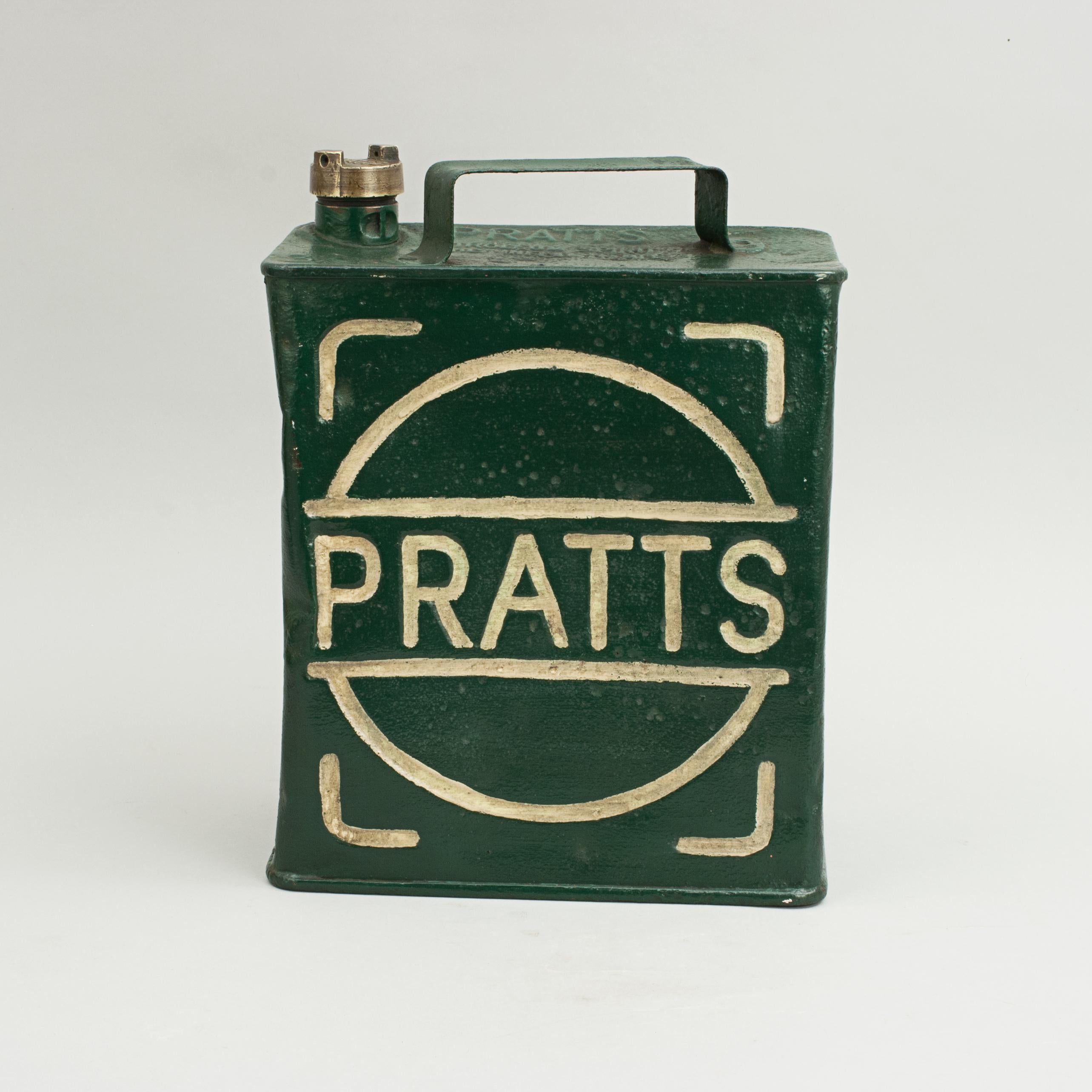 Vintage Pratts metal petrol can.
An original 2 gallon Pratts petrol can complete with original brass screw cap. The gasoline can has been repainted at some stage, the top with the words 'Pratts Petroleum Spirit Highly Inflammable', and 3/-.