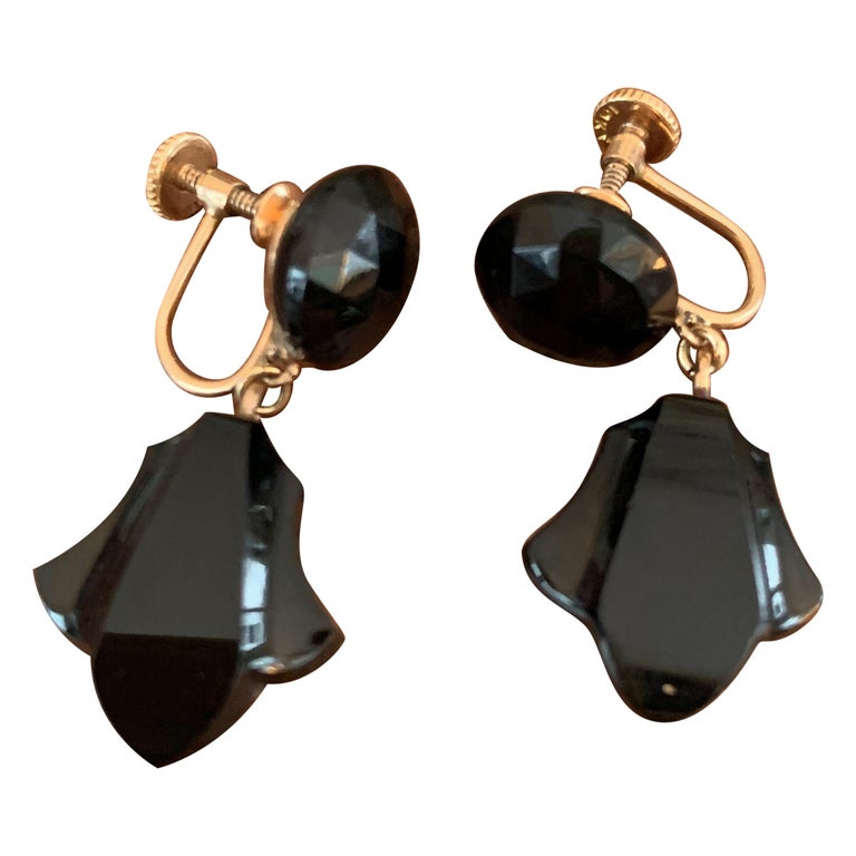 Sterling Silver Plated Black Round Onyx Agate Back Hanging Drop Stud Earrings 