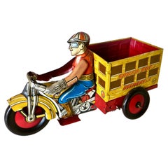Used Pre-War Wind-Up Toy "Boy on Motorcycle Delivery Truck" by Marx