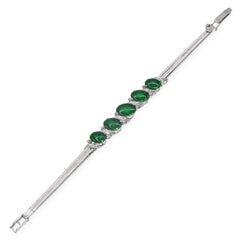Bracelet Vintage en alliage de métaux précieux, jadeite verte et diamants