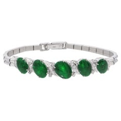 Bracelet Vintage en alliage de métaux précieux, jadeite verte et diamants