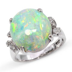 Vintage Precious Metal Alloy High Dome 7.85ct Australian Opal and Diamond Ring