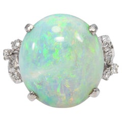 Vintage Precious Metal Alloy High Dome 7.85ct Australian Opal and Diamond Ring