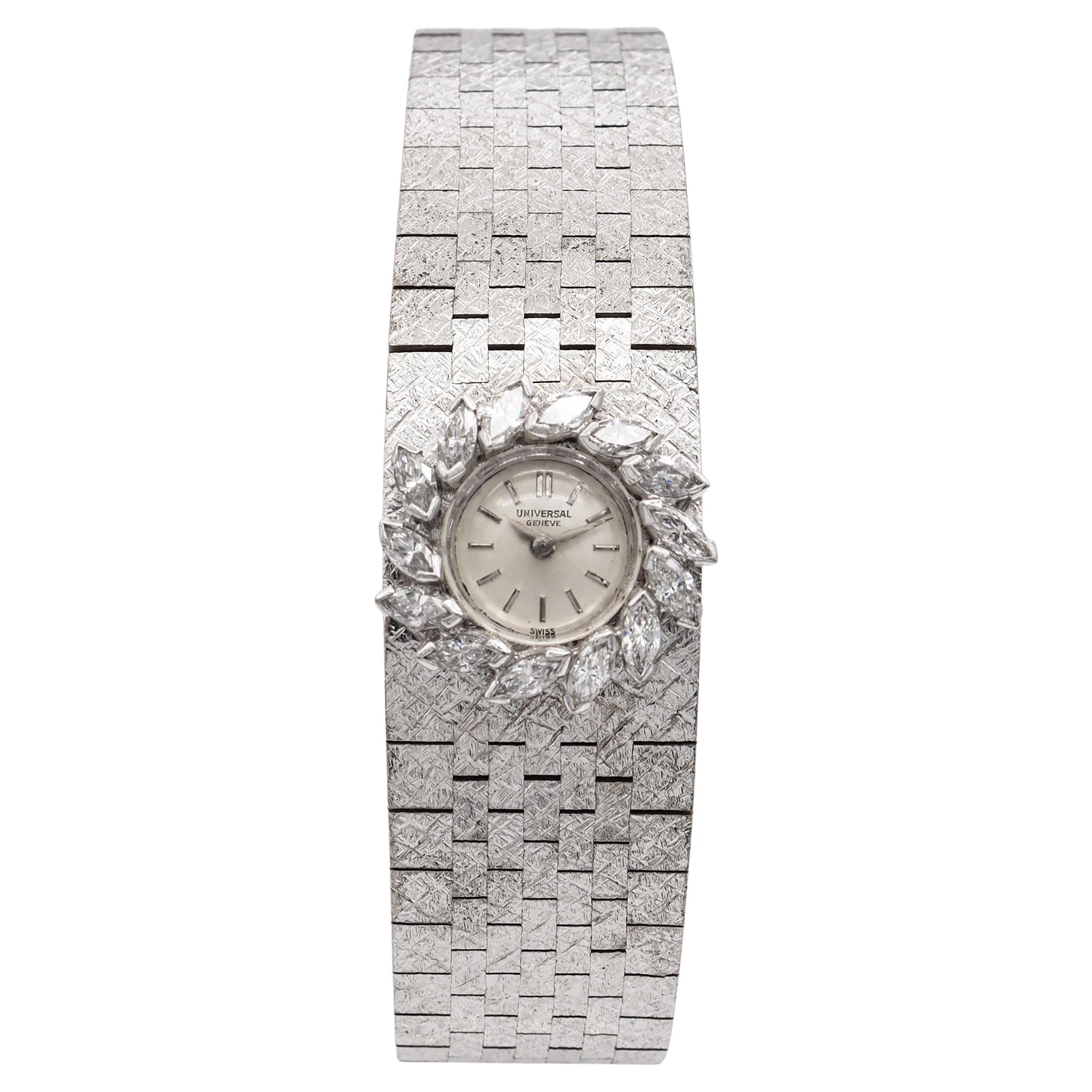 Vintage Precious Metal Universal Geneve 1.68ctw Diamond Brick Link Watch