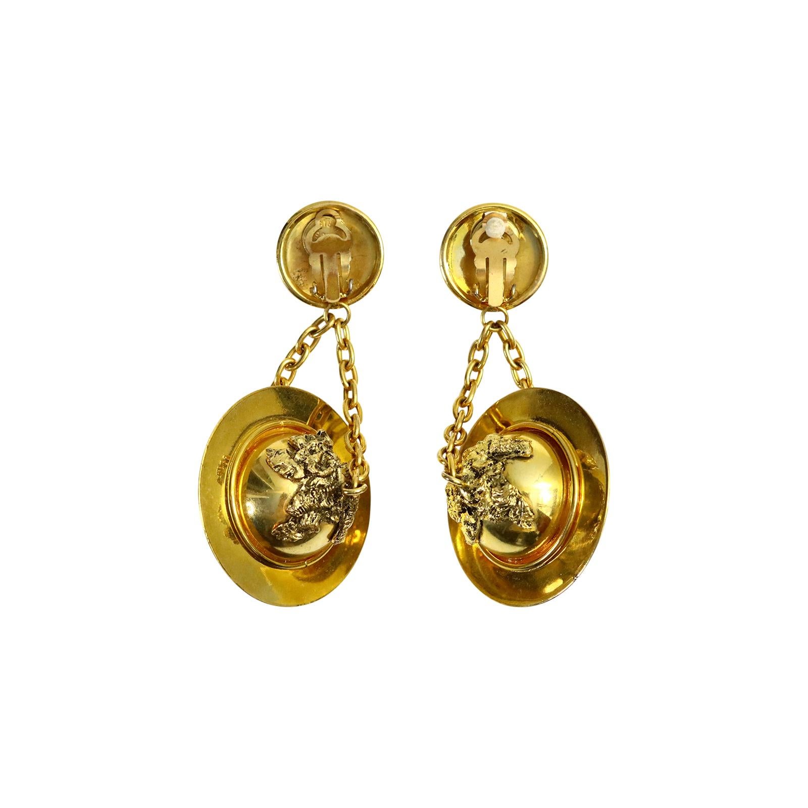 Vintage Premiere Etage Paris Dangling Gold Tone Globe Earrings, Circa 1980s For Sale 3