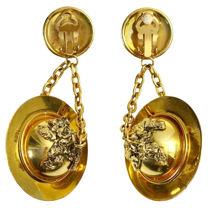 Vintage Premiere Etage Paris Dangling Gold Tone Globe Earrings, Circa 1980s For Sale 2