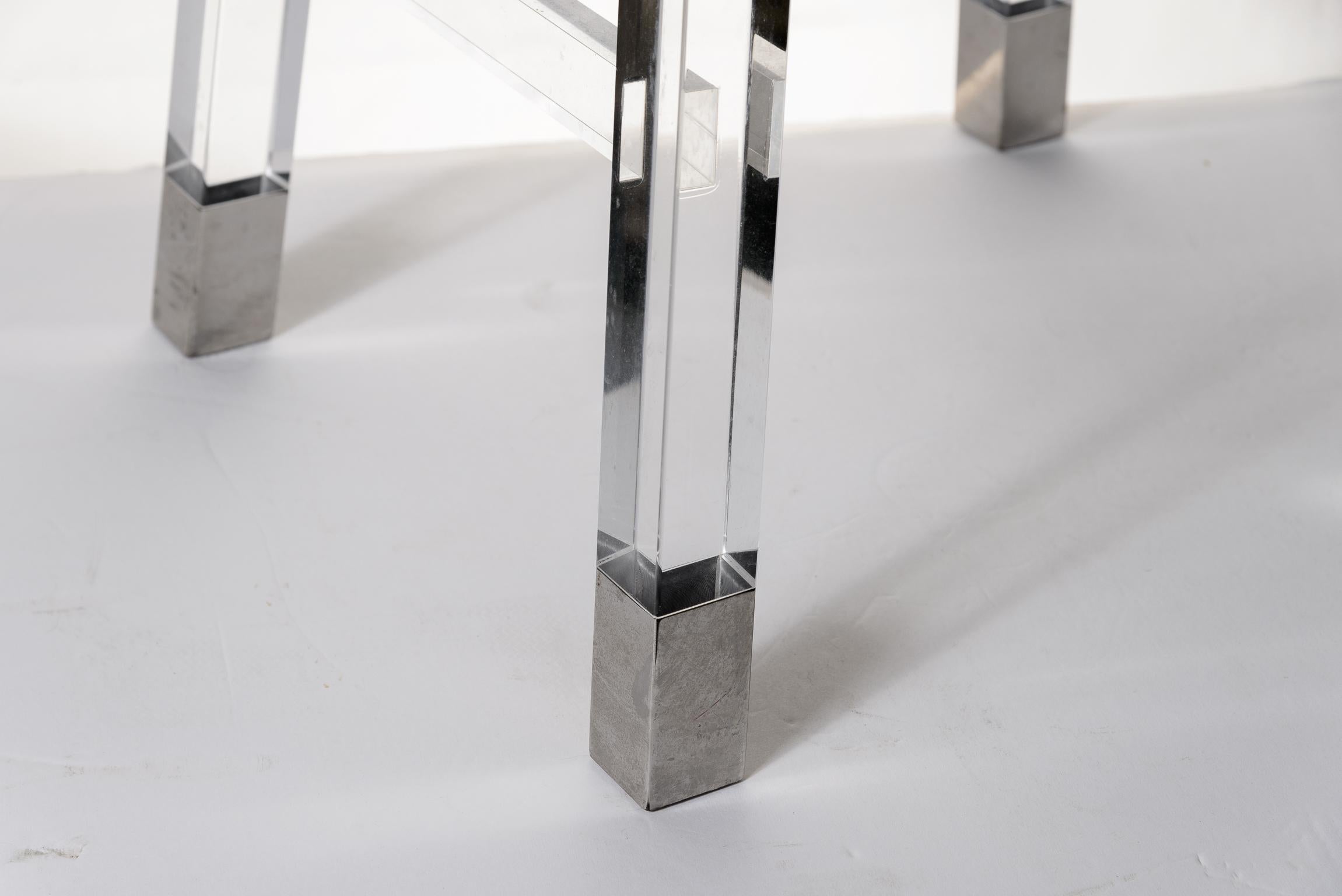 Fait main Tabouret de comptoir Interlude d'occasion en lucite et nickel en vente