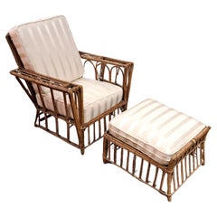 Vintage President's Stick Reed Rattan "Nantucket" Lounge Chair with Ottoman 