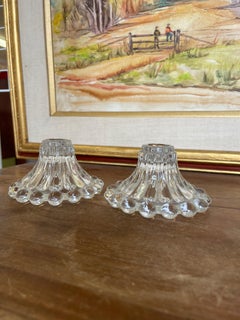 Vintage Pressed Glass Candle Holders with Hobnail Edge, Set of Two