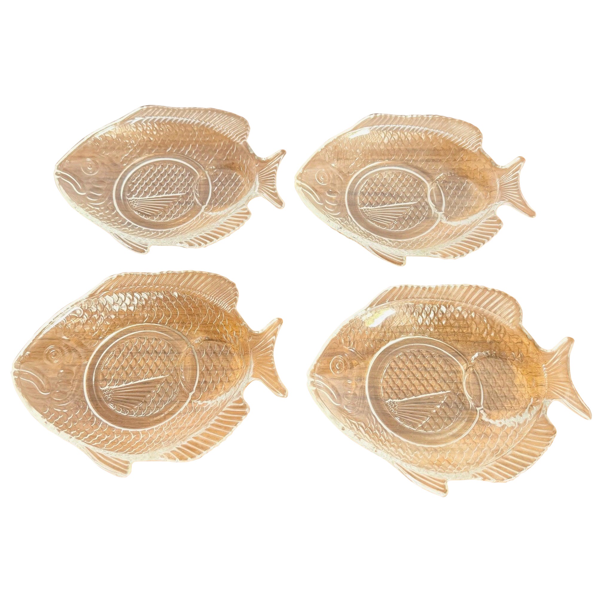 Vintage Pressed Glass Fish Plates - Set of 4 For Sale