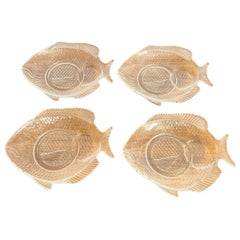 Assiettes à poisson en verre pressé Vintage - Lot de 4