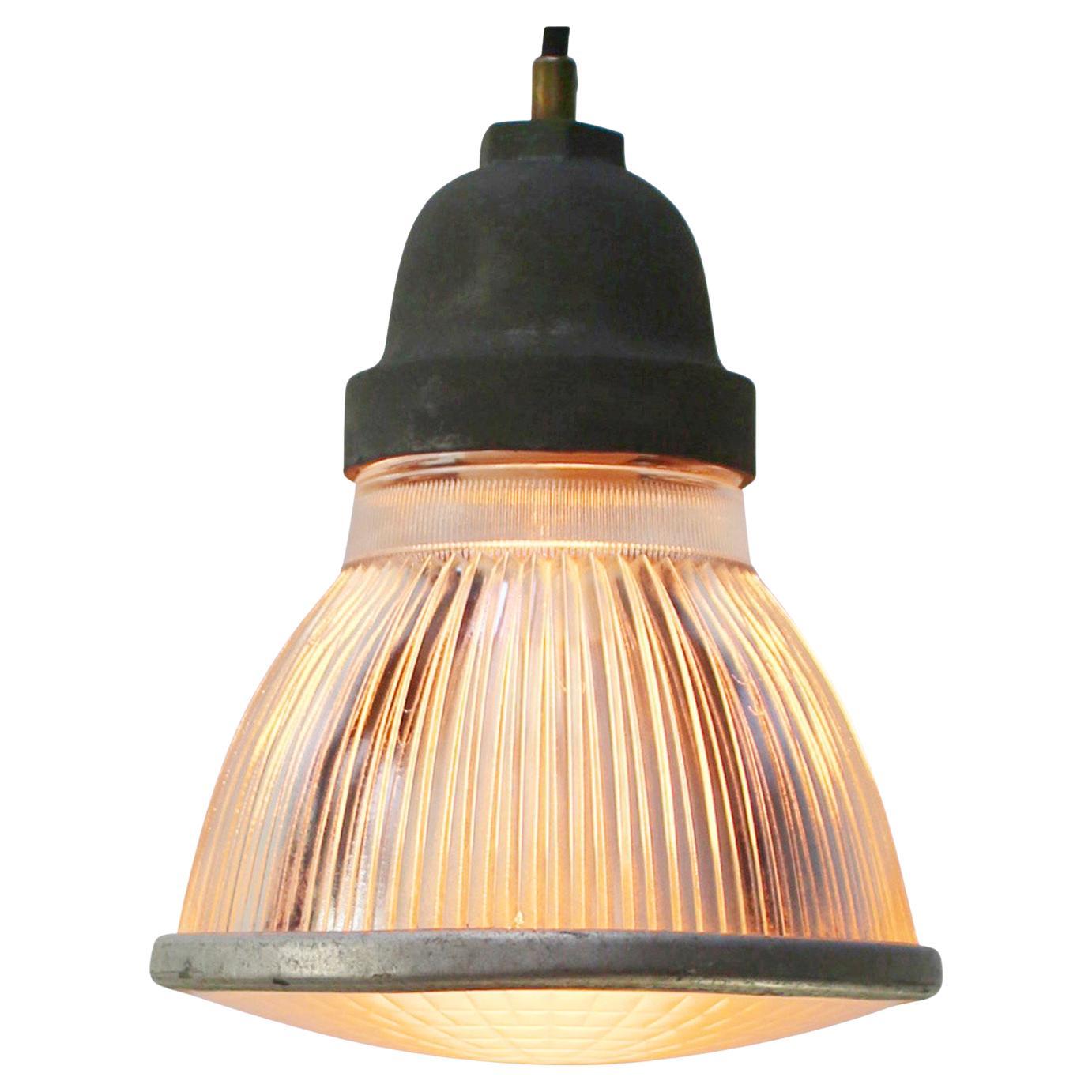 Vintage Pressed Glass Pendant Lamp with Cast Top by Holophane Paris im Angebot