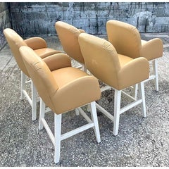 Vintage Preview Leather Swivel Barstools, Set of 5