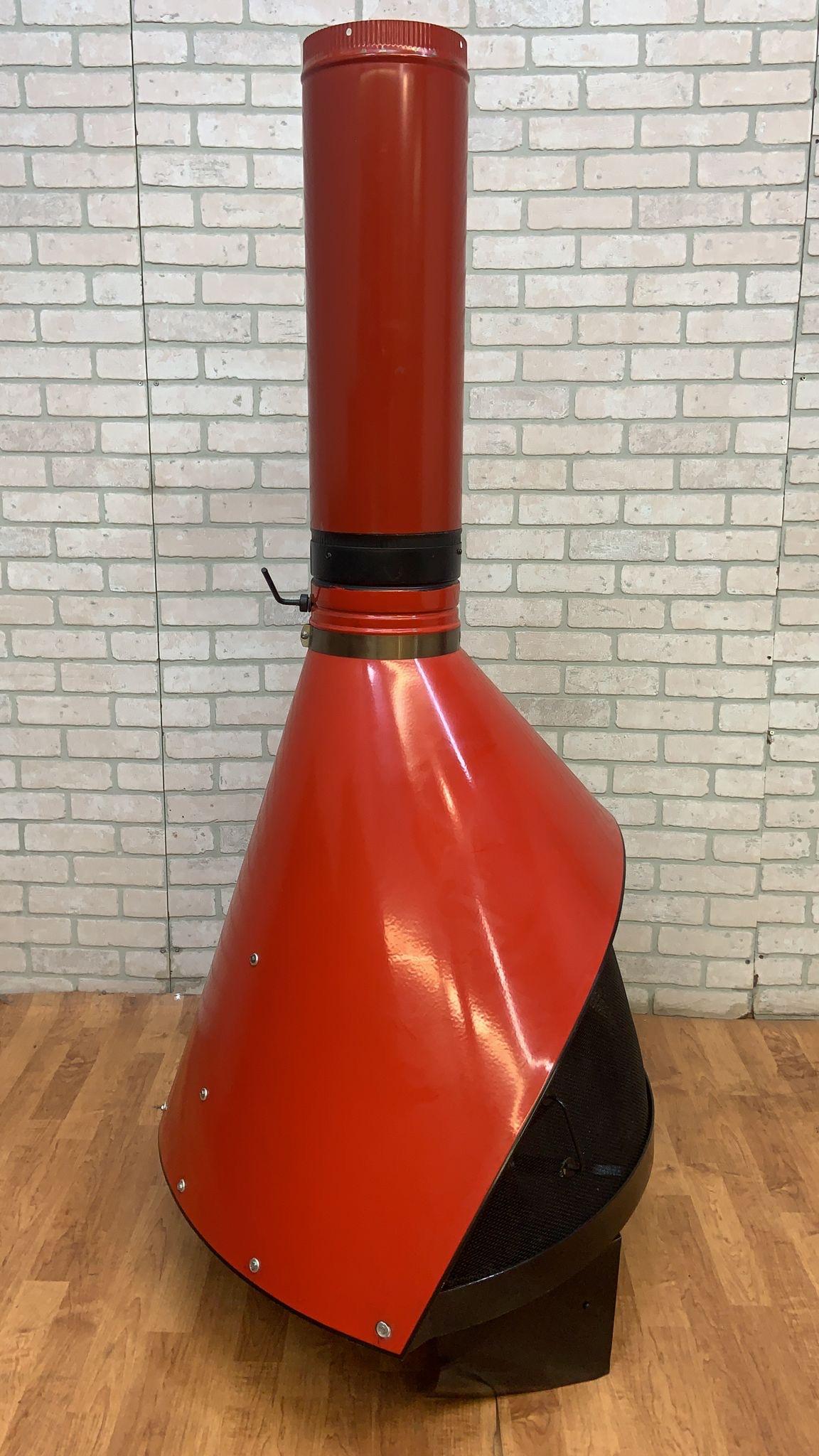 Vintage Mid Century Modern Preway Freestanding Cone Fireplace in Red  - Indoor/Outdoor - Gas/Wood Burning Enamel Stove 

Original vintage mid century modern Preway gas/wood burning fireplace
in red enamel finish.

Circa 1960

Dimensions:
H: 66”
W:
