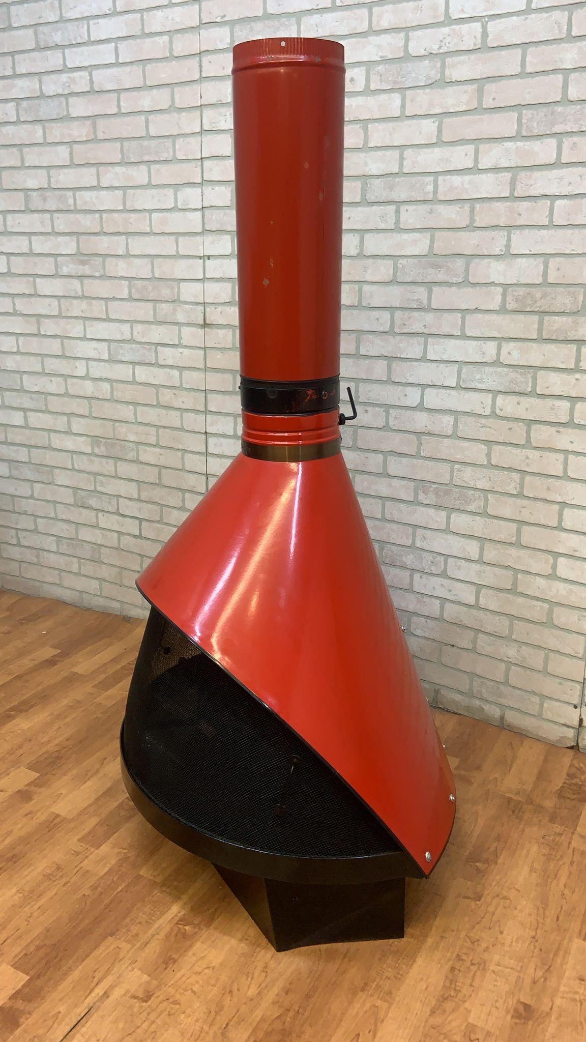 American Vintage Preway Freestanding Cone Gas Fireplace in Red - Indoor/Outdoor 