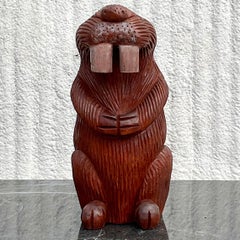 Vintage Primative Hand Carved Beaver Sculpture