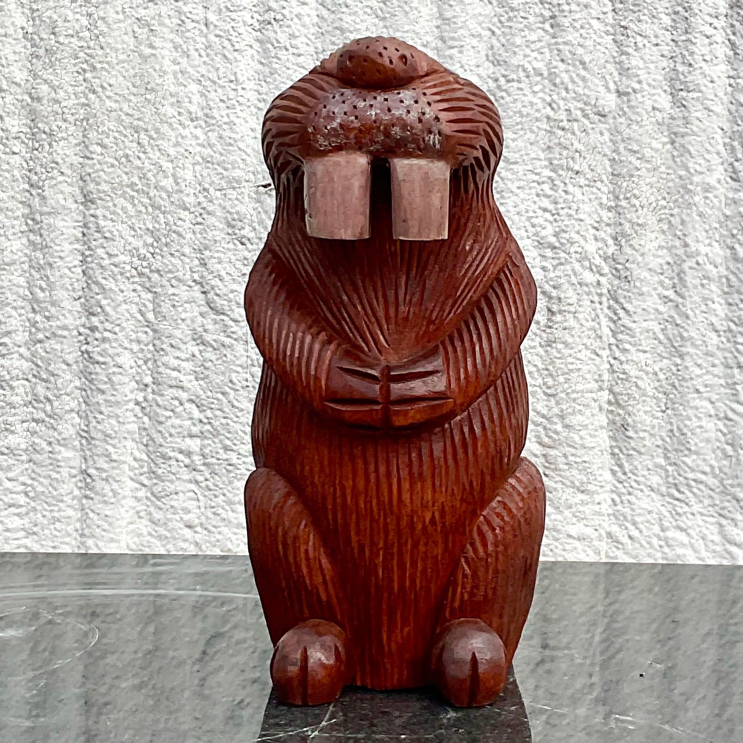 Vintage Primative Hand Carved Beaver Sculpture In Good Condition For Sale In west palm beach, FL