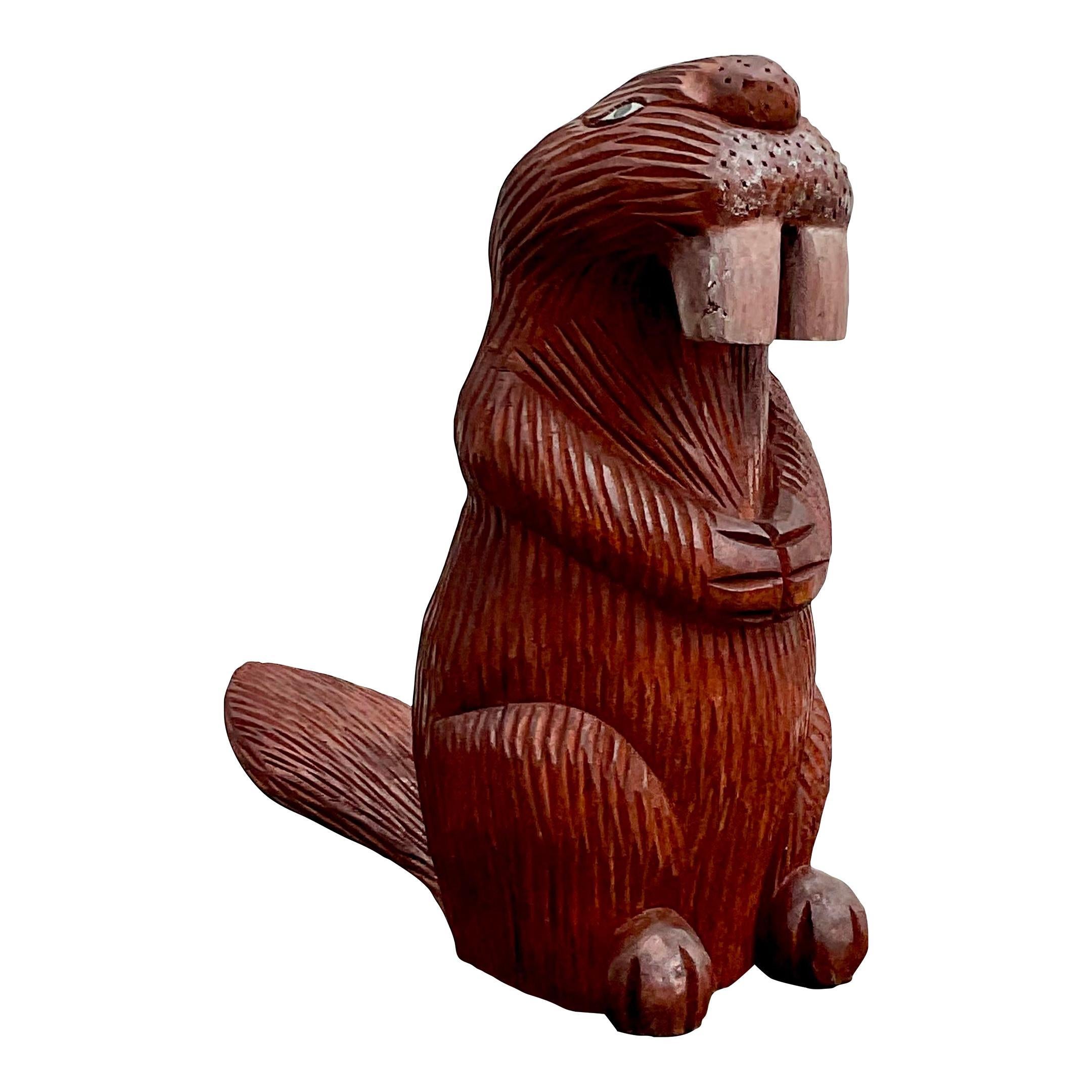 Vintage Primative Hand Carved Beaver Sculpture For Sale