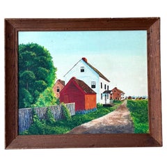 Vintage Primitive 1960s Original Landscape Oil on Board