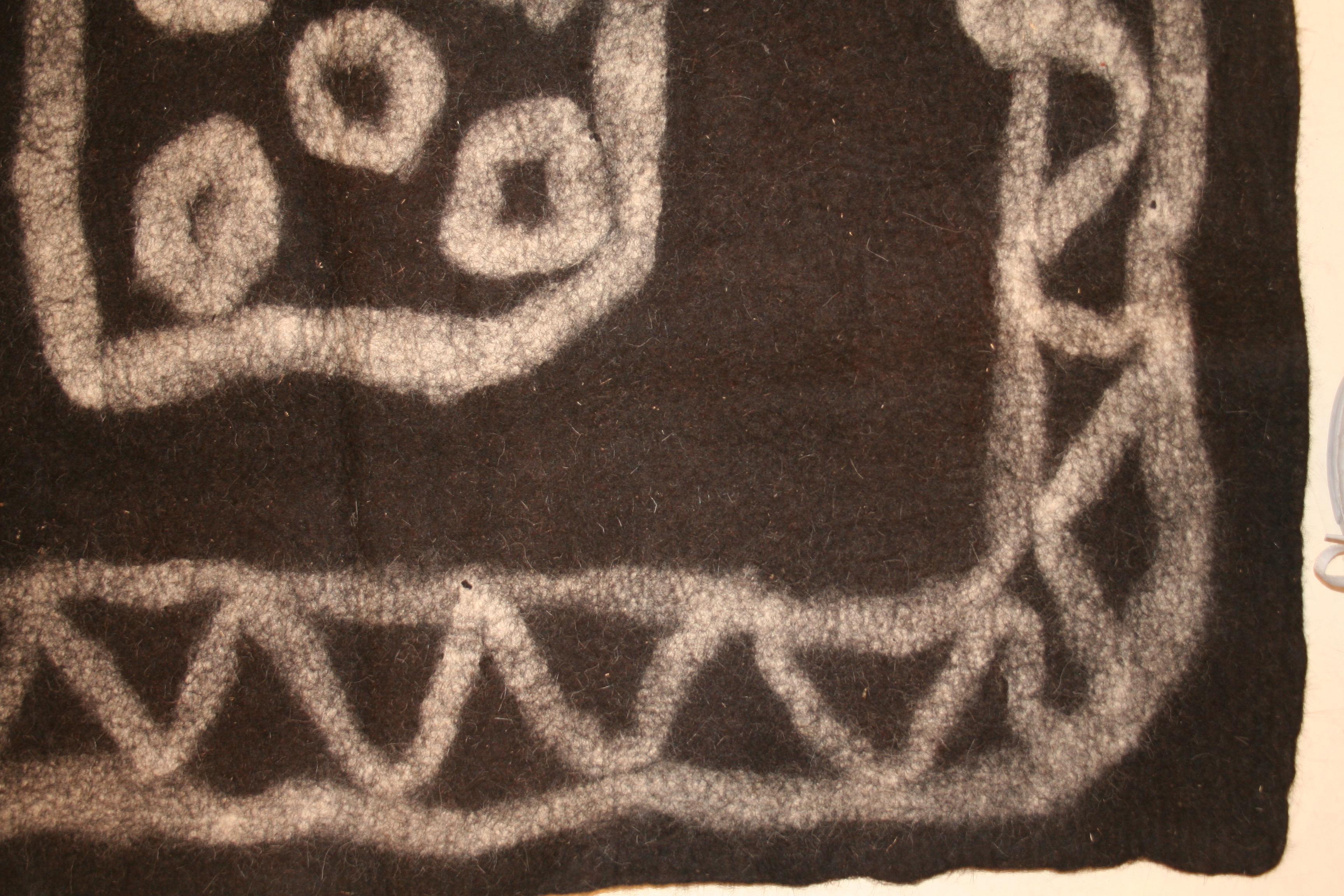 Turkish Vintage Tribal Anatolian Black Wool Felt Rug