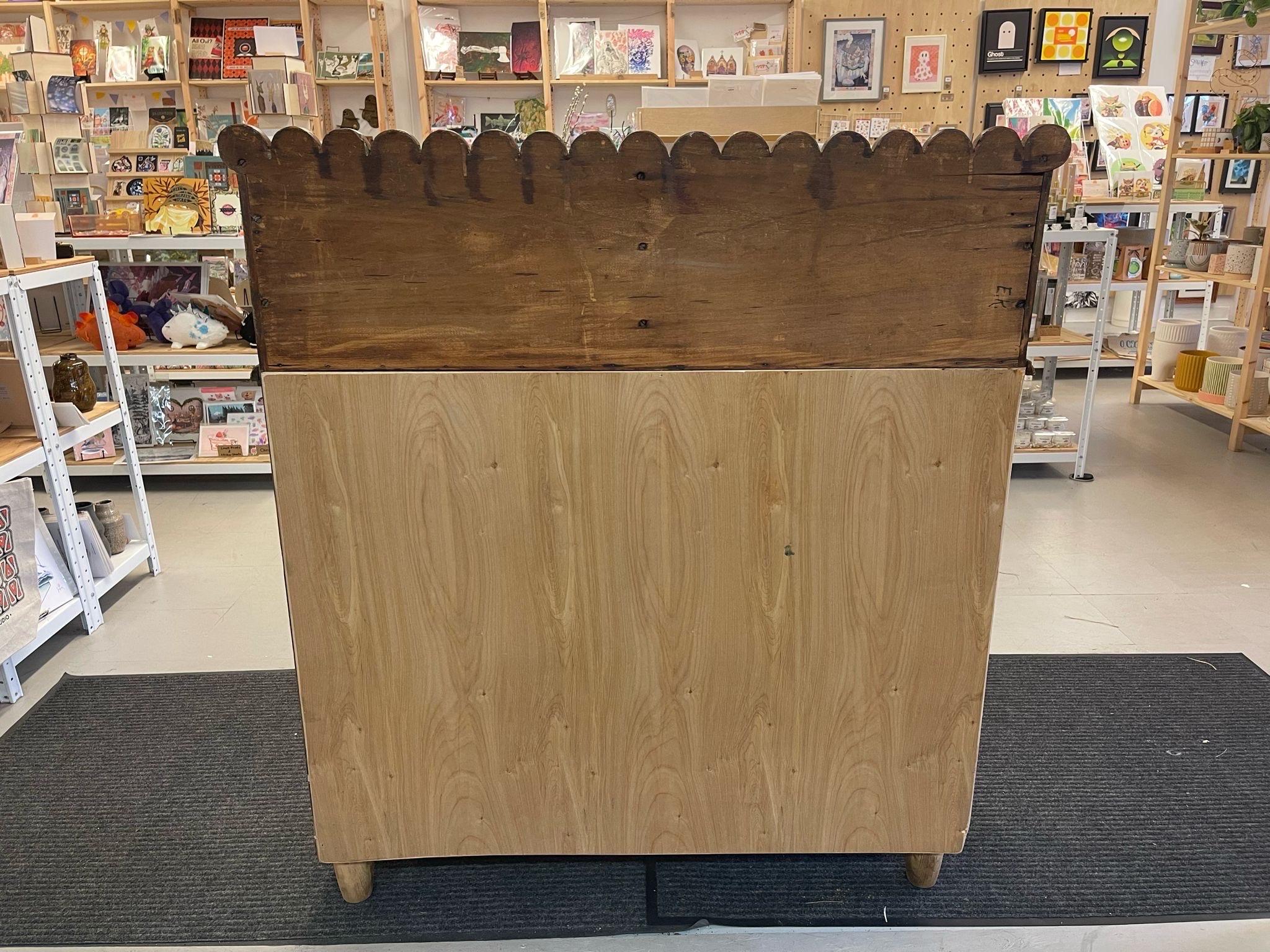 Vintage Primitive Arts and Craft Style Carved Wood Bookshelf and Storage Cabinet For Sale 7