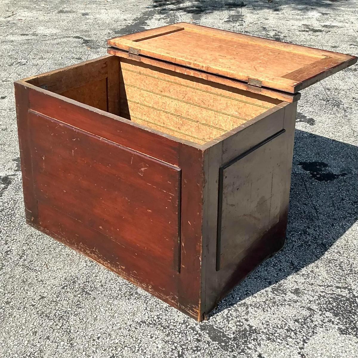 Wood Vintage Primitive Blanket Chest For Sale