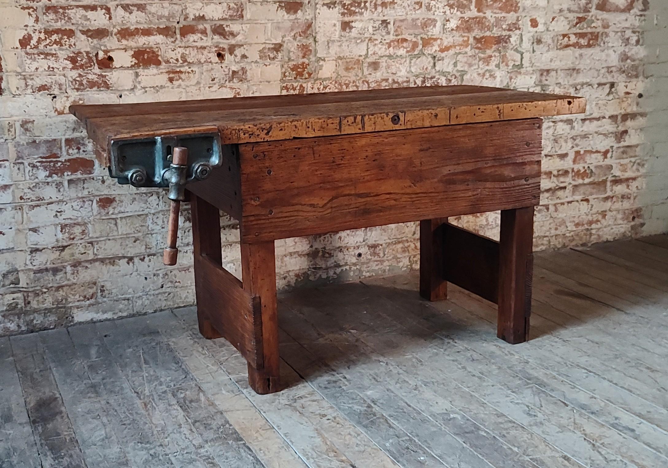 Vintage Carpenter's Workbench with Functional Steel Vise

Overall Dimensions: 29