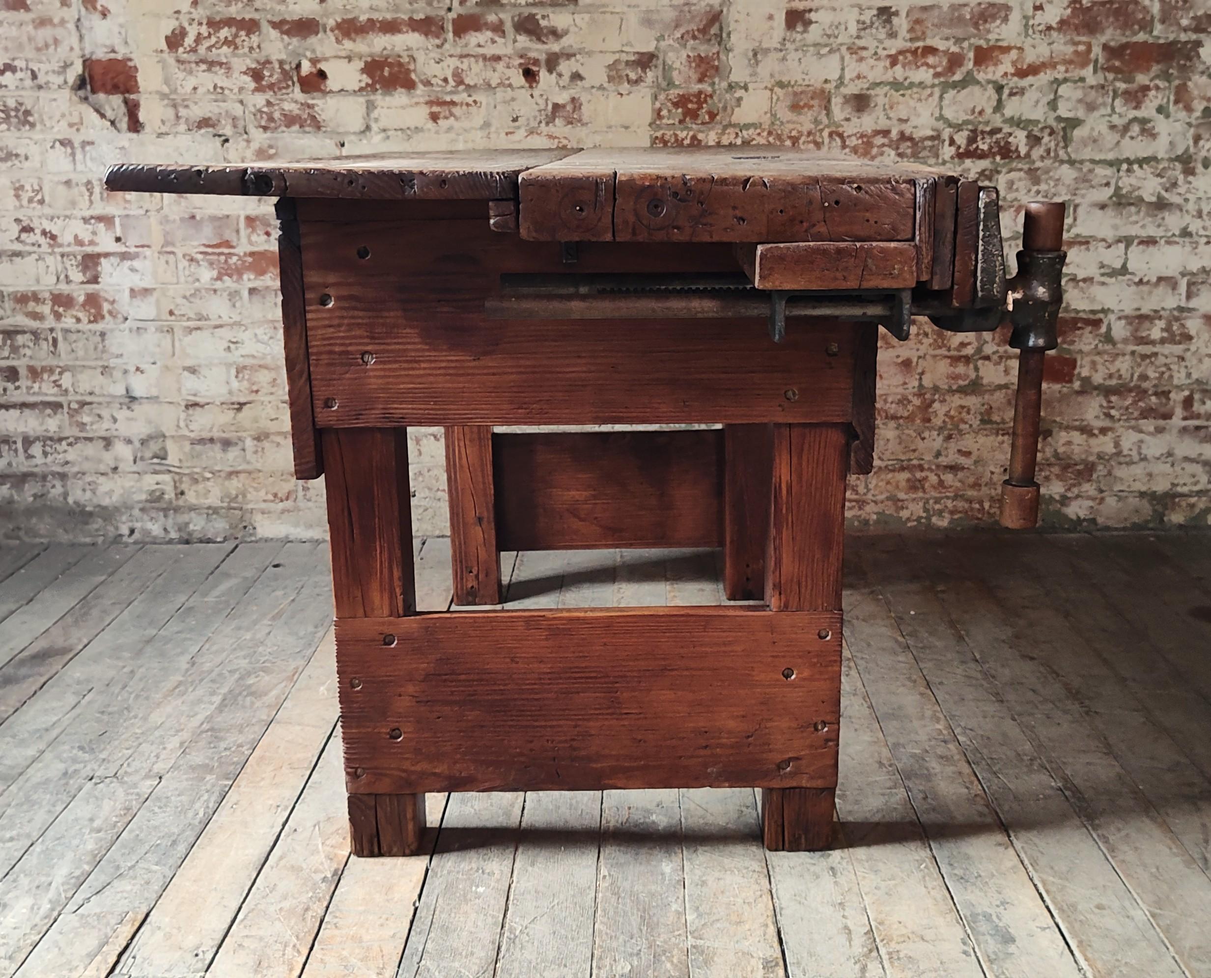 20th Century Vintage Primitive Carpenter's Workbench