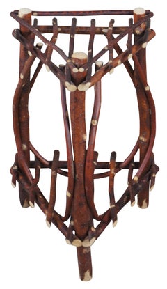 Vintage Primitive Folk Art Adirondack Cabin Twig Log Table 2 Tier Plant Stand 26
