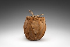 Vintage Primitive Folk Art Large Hand-Woven Palm Bark Basket Planter, USA