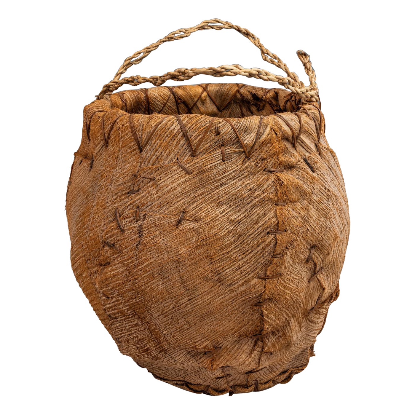 Großes handgewebtes Palmenkorb-Pflanzgefäß, Primitive Volkskunst, USA im Angebot