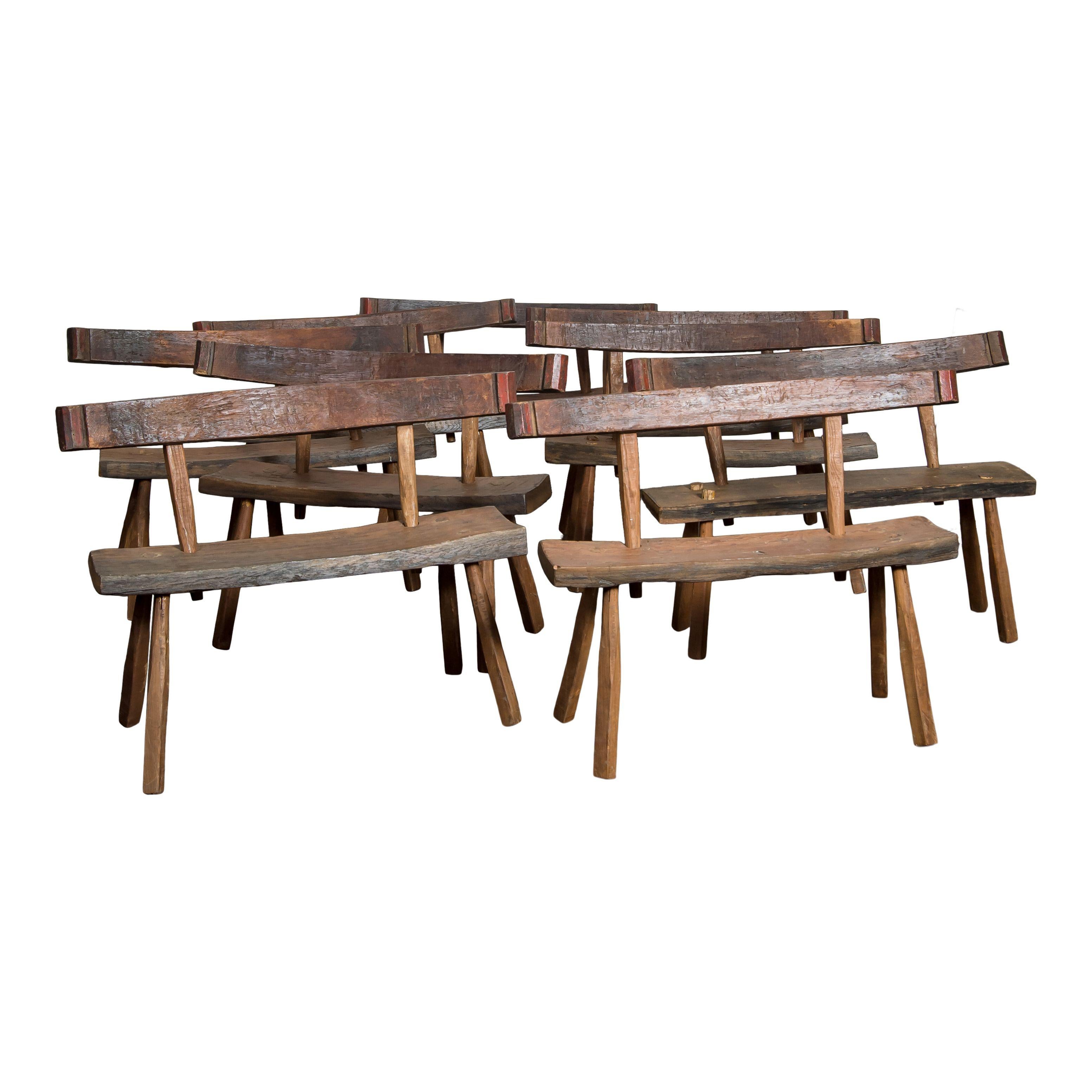 XX secolo Panche rustiche vintage in Oak Oak in vendita