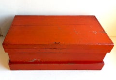 Vintage Primitive "Hermès Orange" Painted Wood Storage Box with Original Patina
