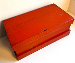 Vintage Primitive "Hermès Orange" Painted Wood Storage Box with Original Patina